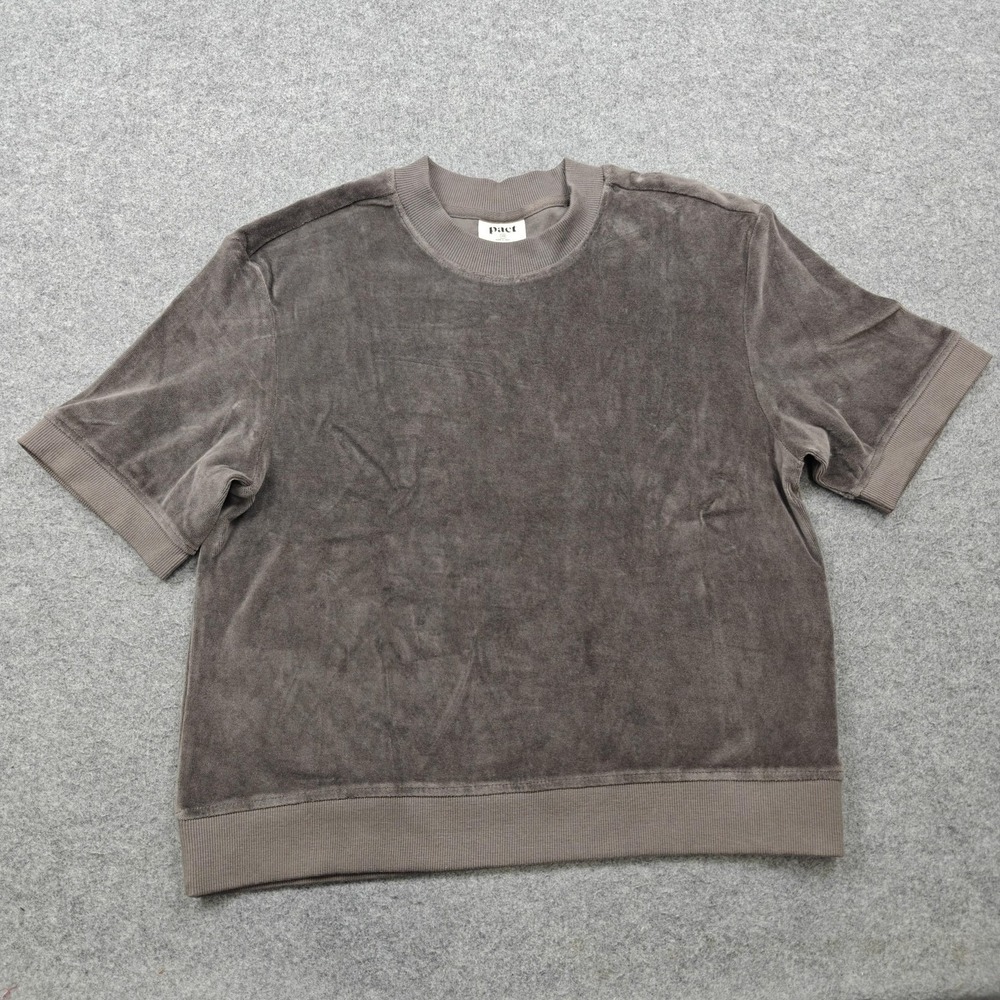 Pact‎ Sweatshirt Womens XS Brown Organic Cotton Velvet Short Sleeve Pullover